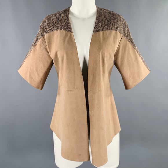 DROME Size S Beige Silver Sheepskin Suede Open Front Casual Top - Picture 1 of 7